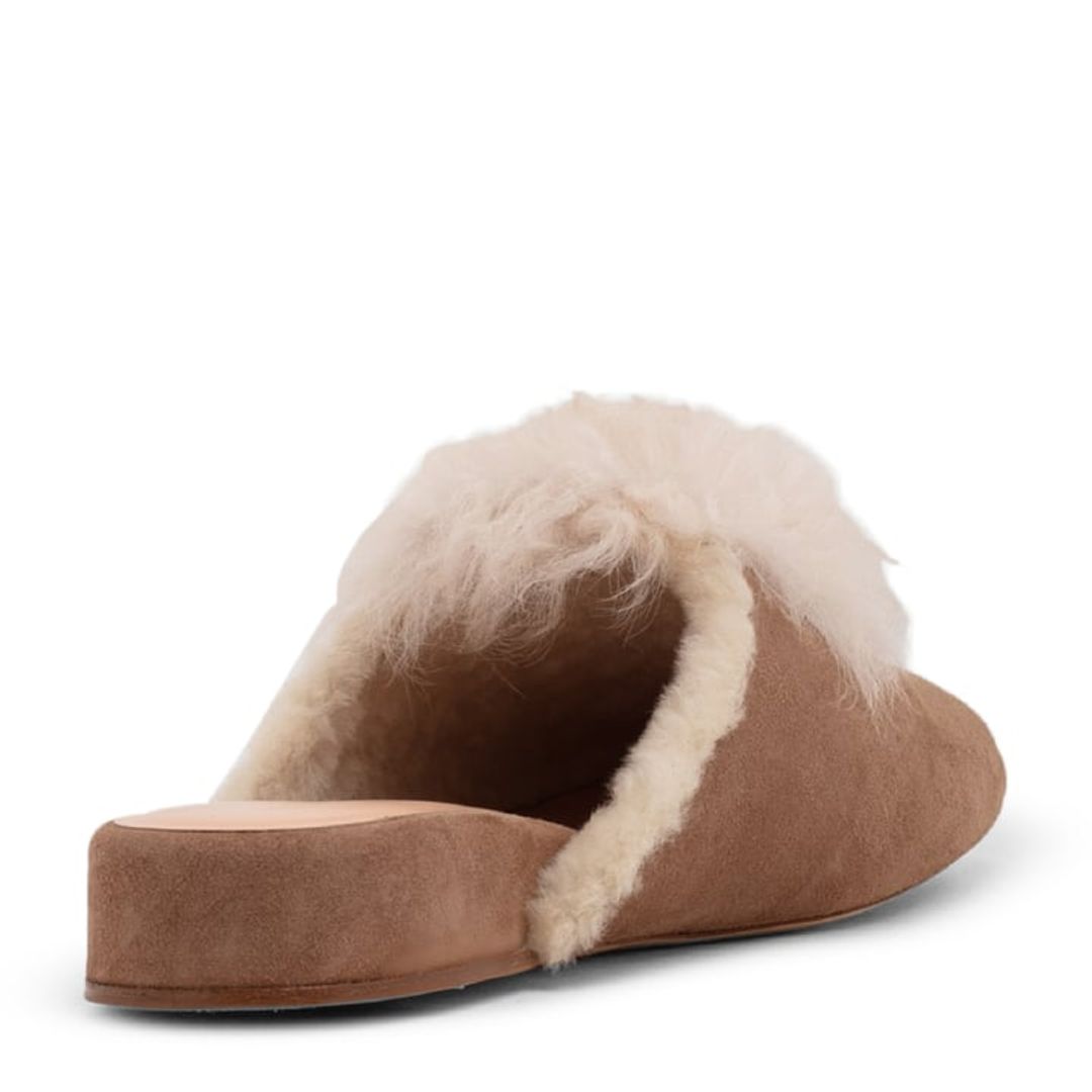 Fur trim suede mules #2