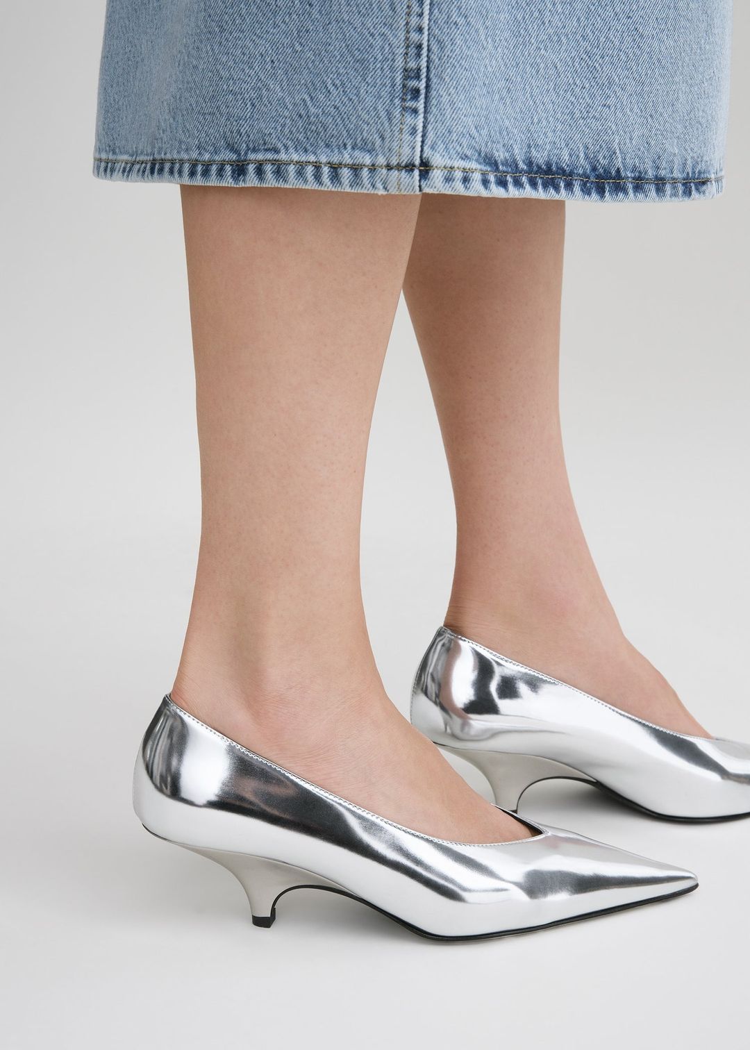 Wedge-heel faux-leather pumps silver #3