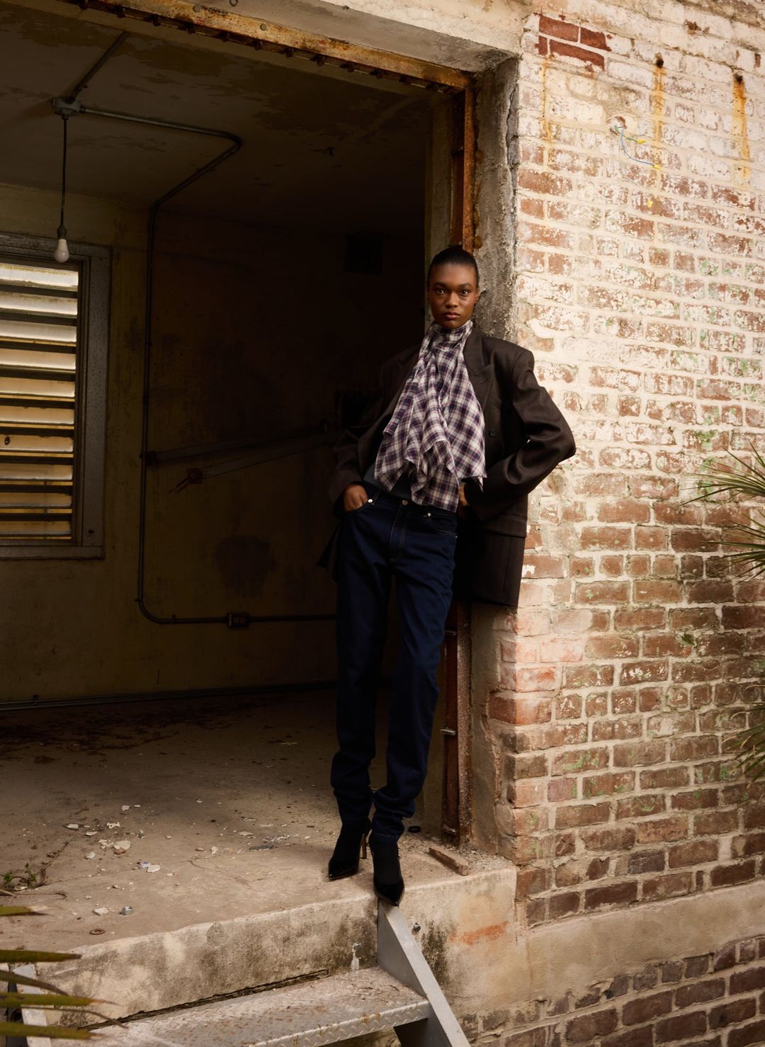 Silk Cotton Plaid Cape Tie Top #10