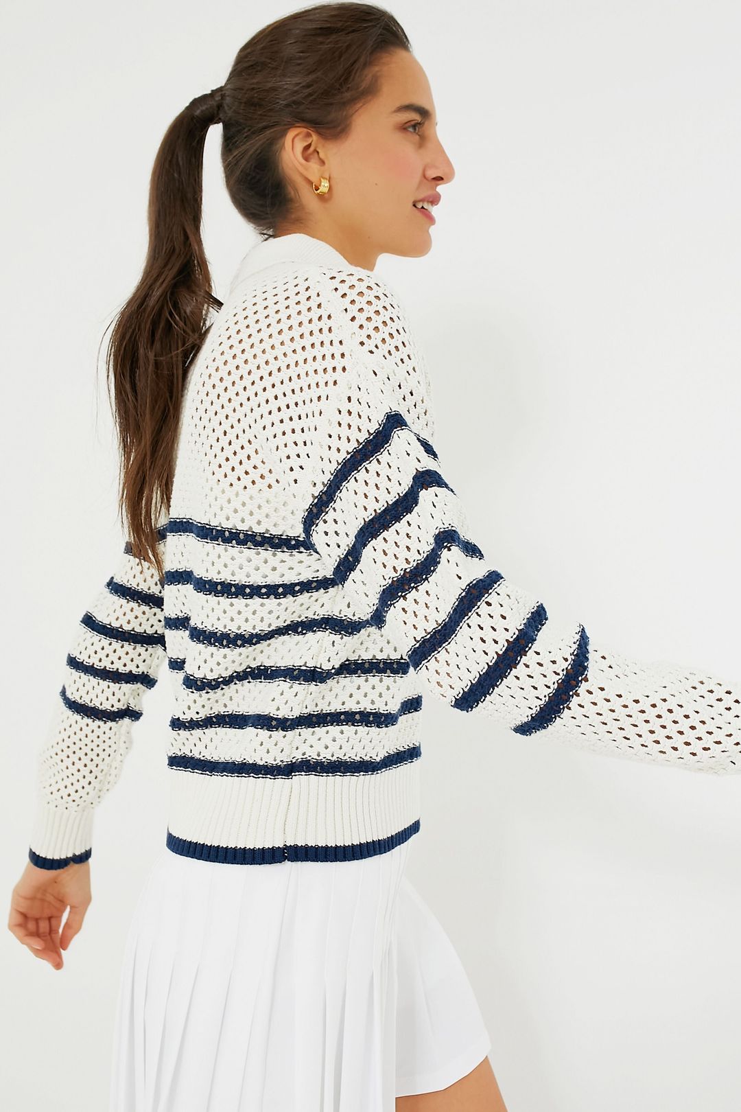 White Stripe Mesh Fischer Sweater #4