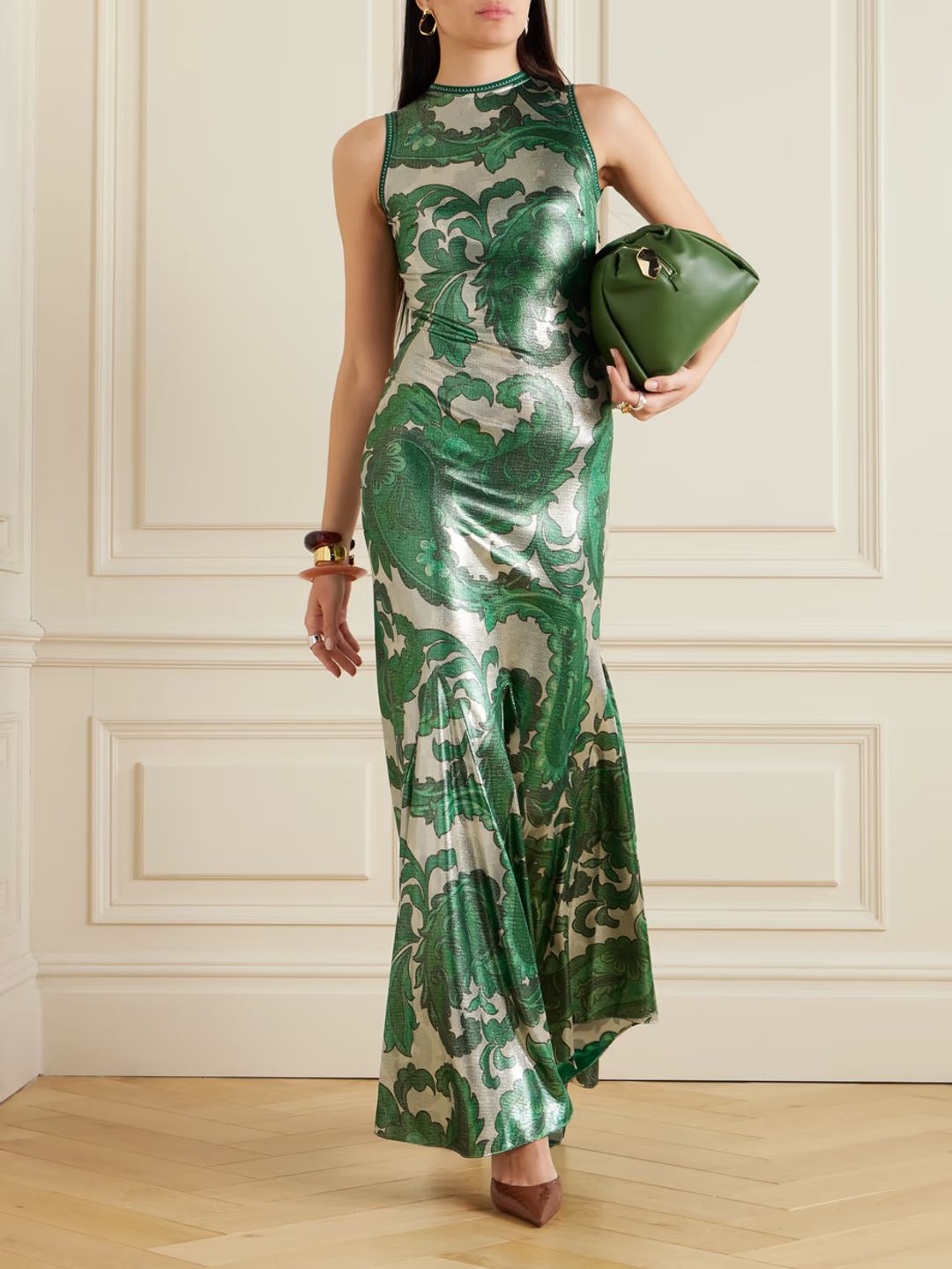 Etro Maxi Paisley Printed Laminated Jersey Dress