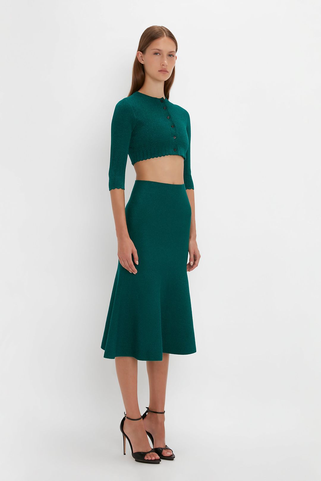 Cropped Cardi In Lurex Green #3
