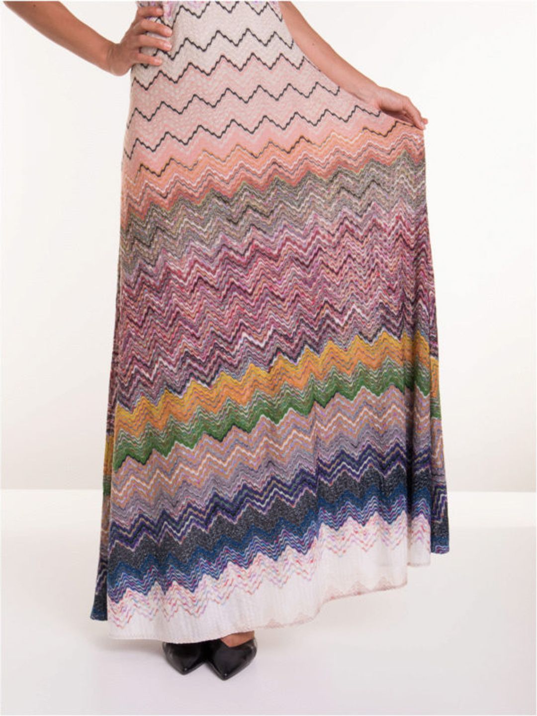Chevron pattern wool blend long dress #5
