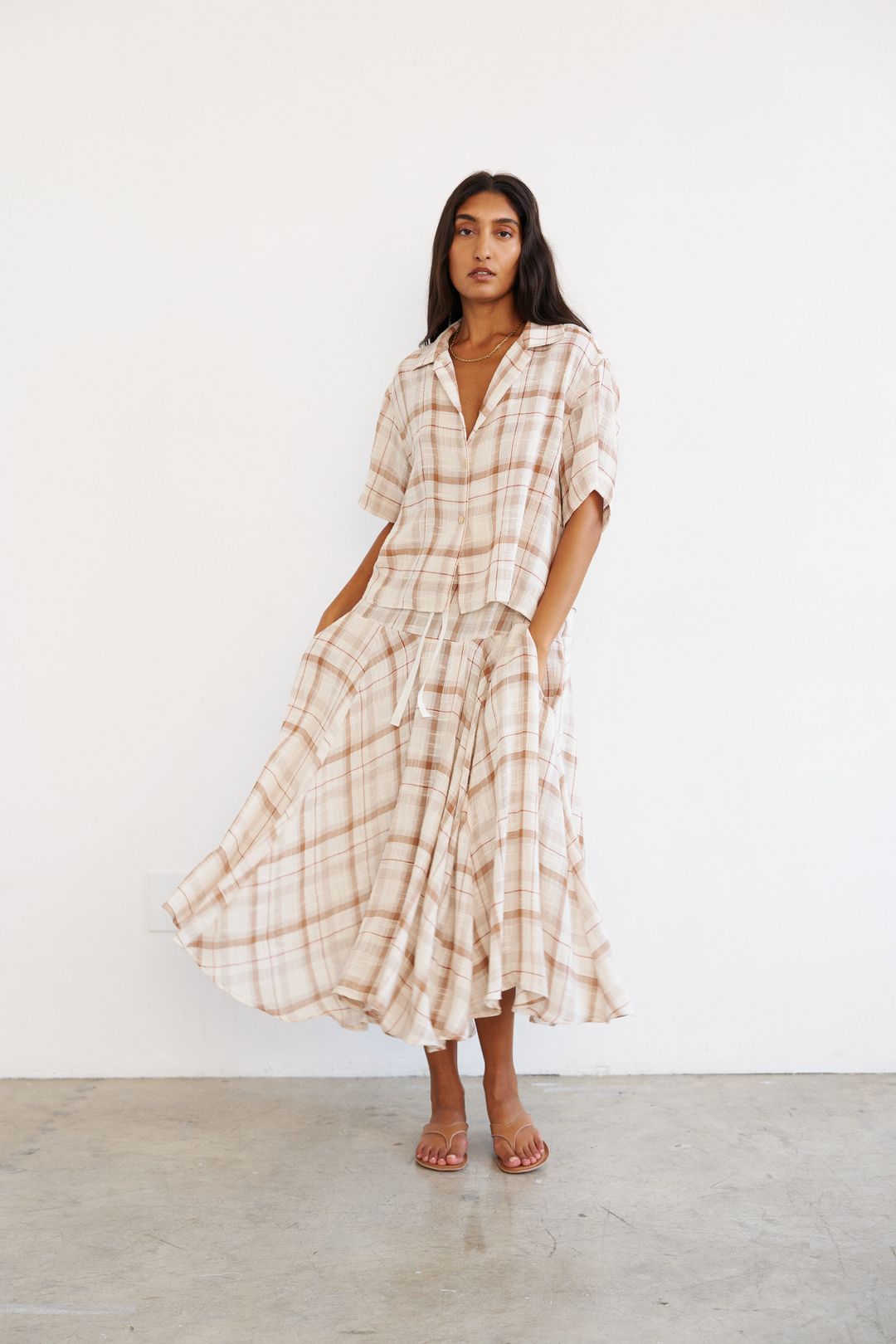 The Italian Summer Skirt in Natural Plaid