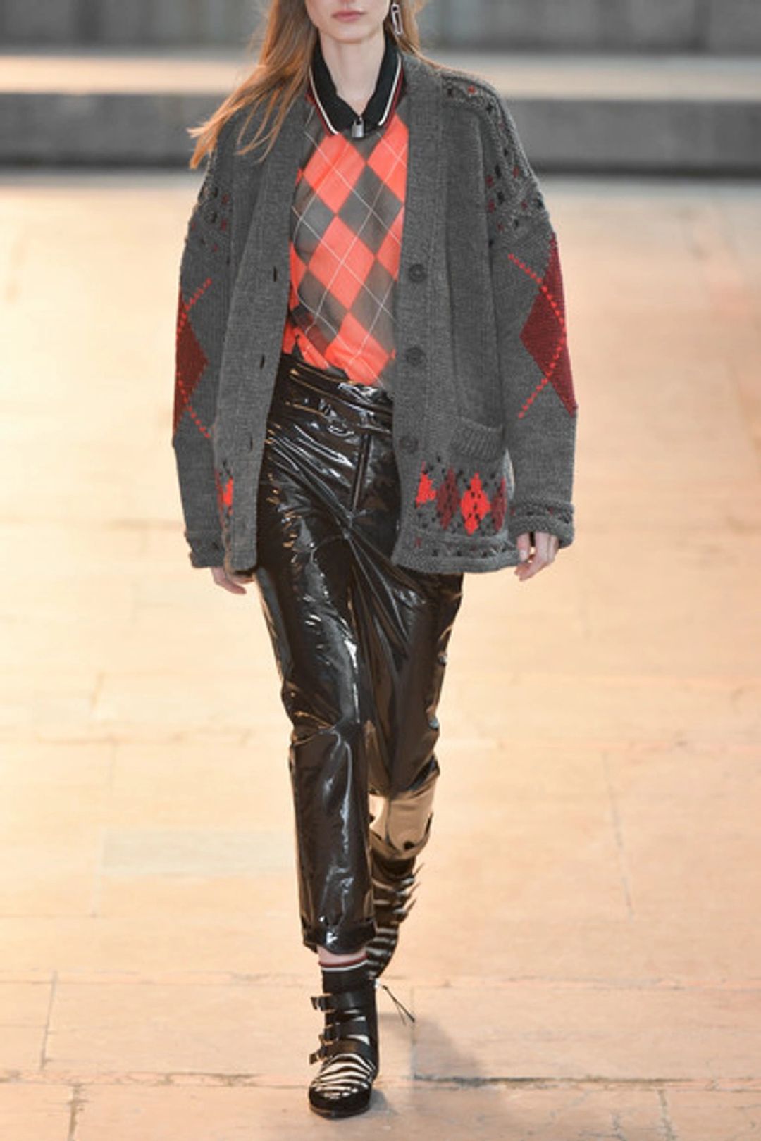 Woman Geena Oversized Argyle Wool And Alpaca-blend Cardigan Gray In Grey #7