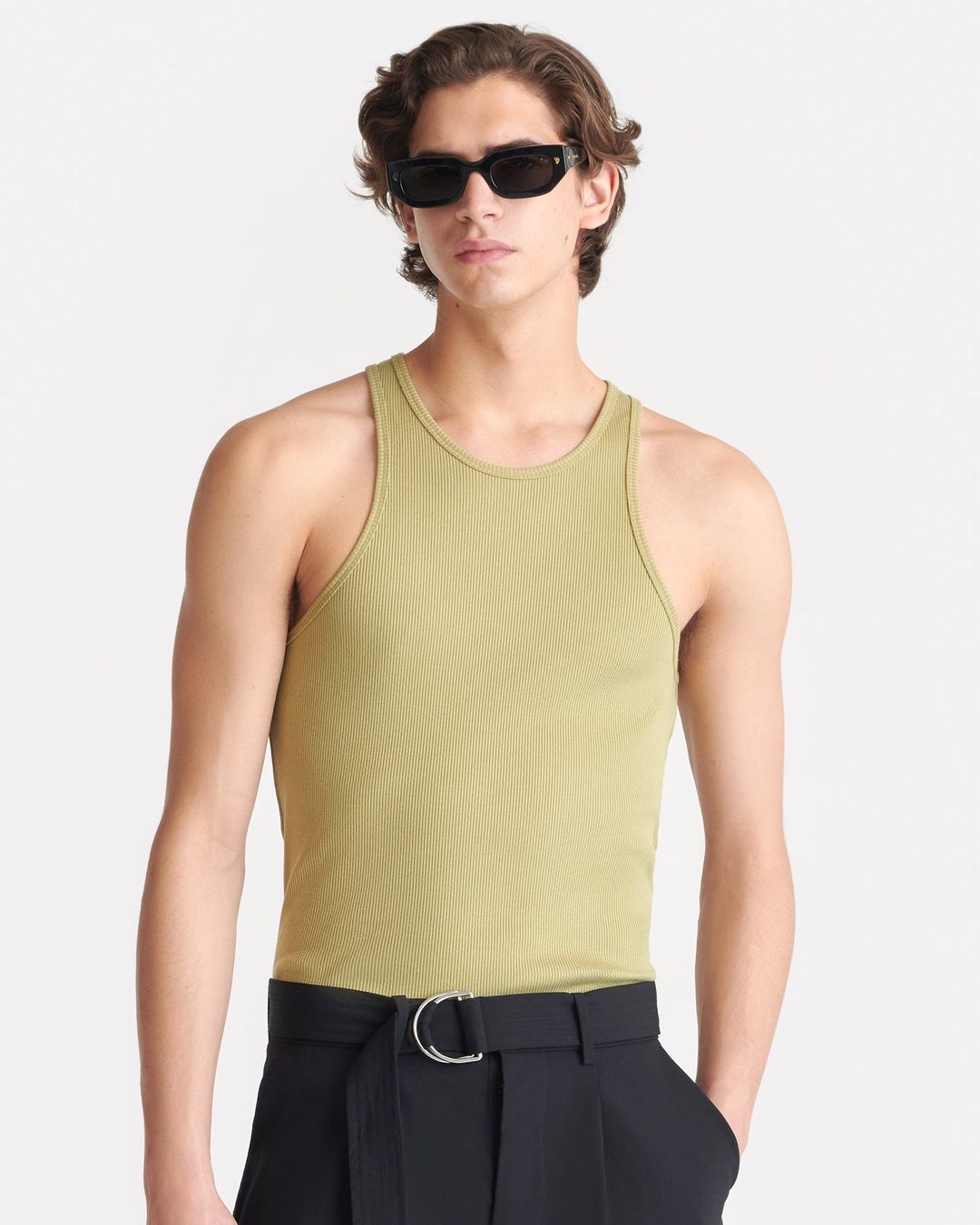 Aleksy - Ribbed Jersey Tank Top - Olive Green