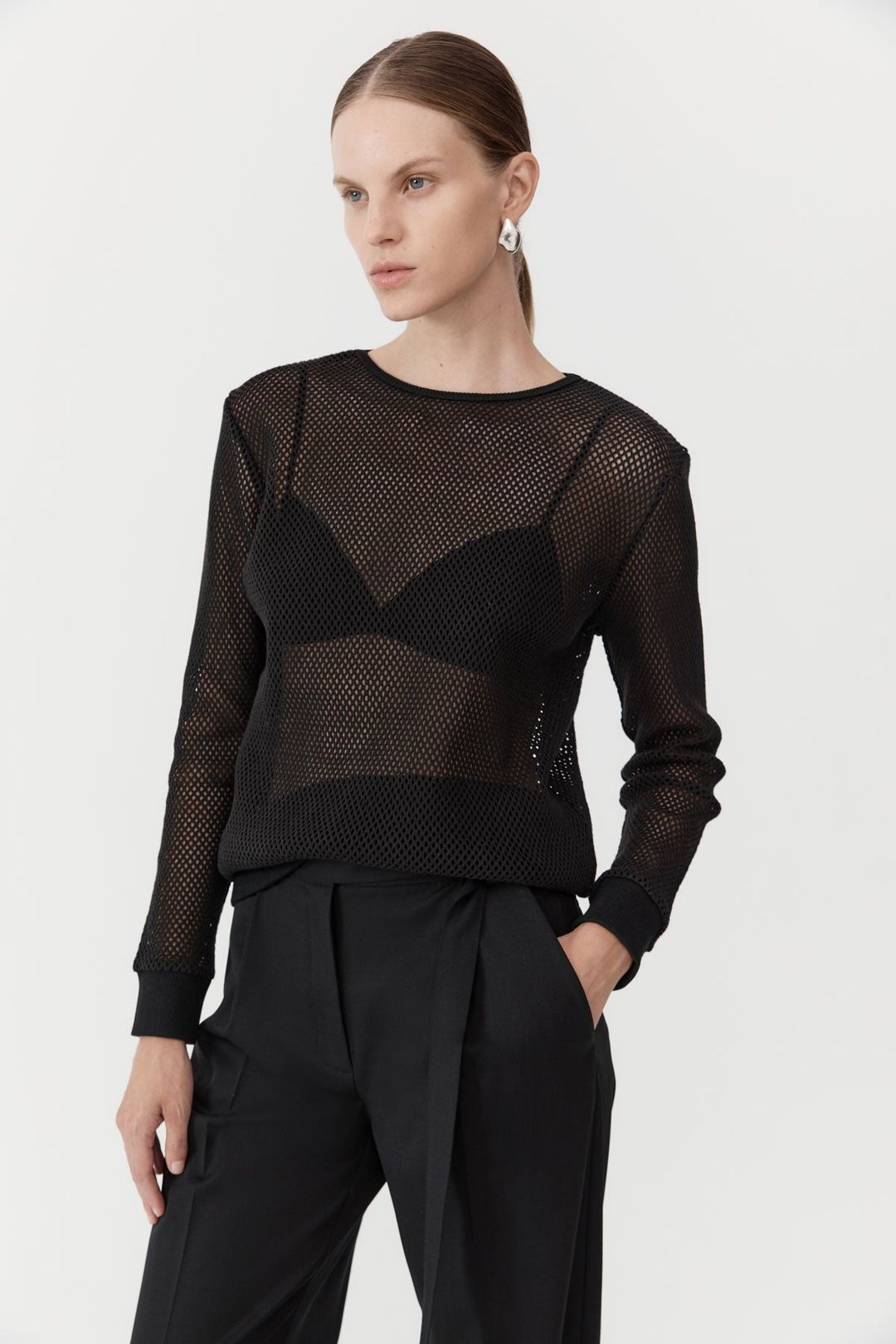 Mesh Long Sleeve Top - Black
