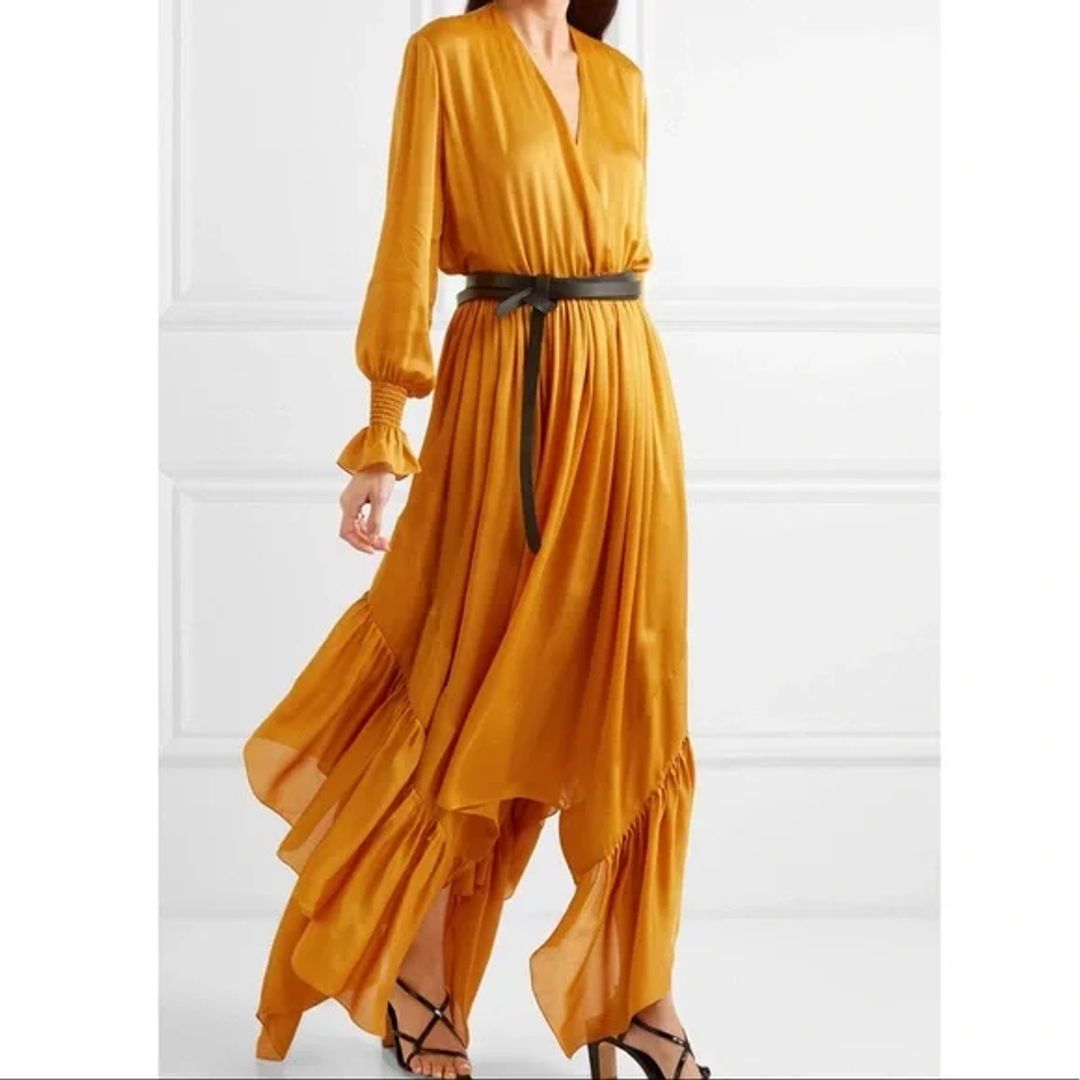 Indira Silk Ruffle Dress in Saffron #6