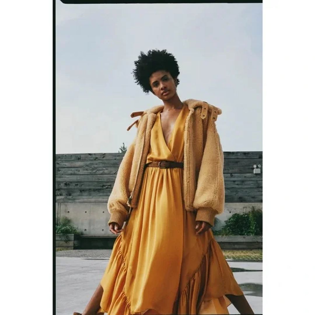 Indira Silk Ruffle Dress in Saffron #5