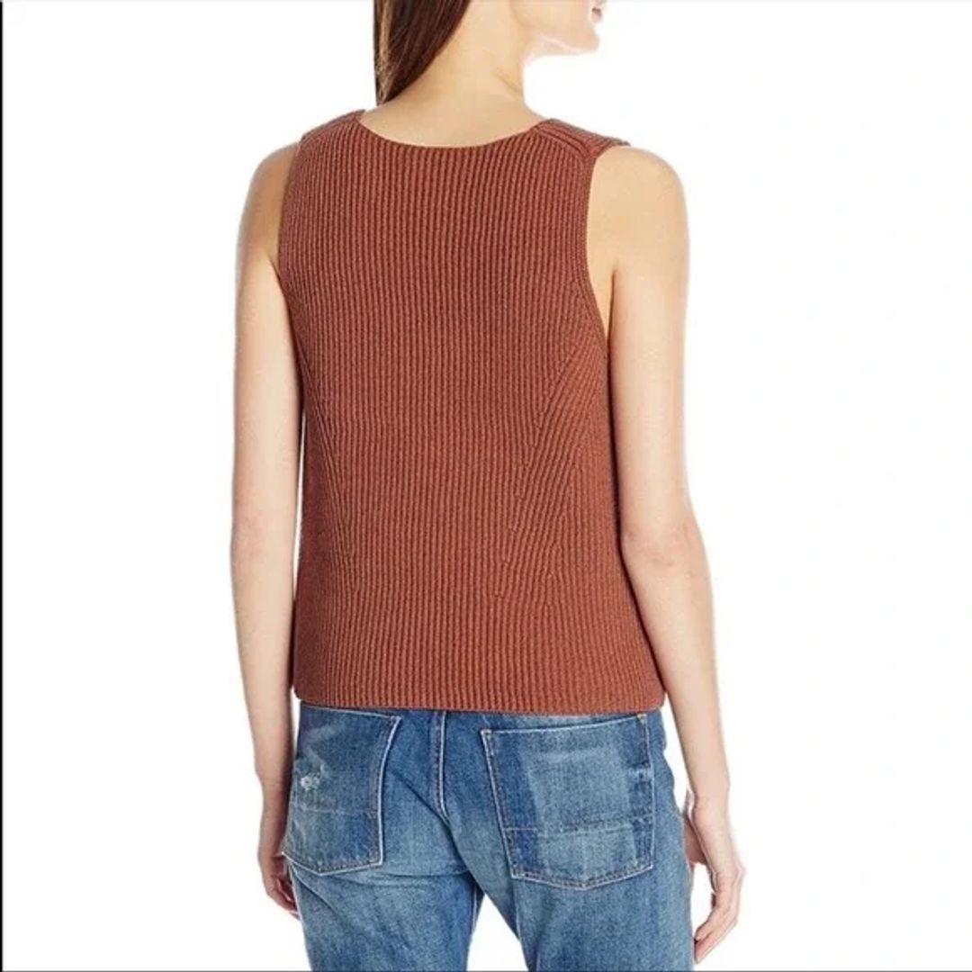 Ribbed Cotton Knit V Neck Tank in Burnt Orange #2