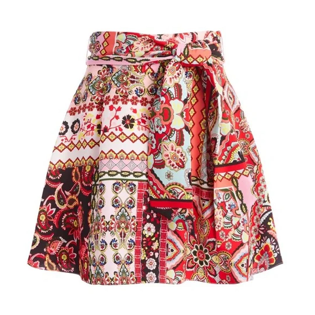 Alice + Olivia Helina Tie-Front Abstract Print Mini Skirt