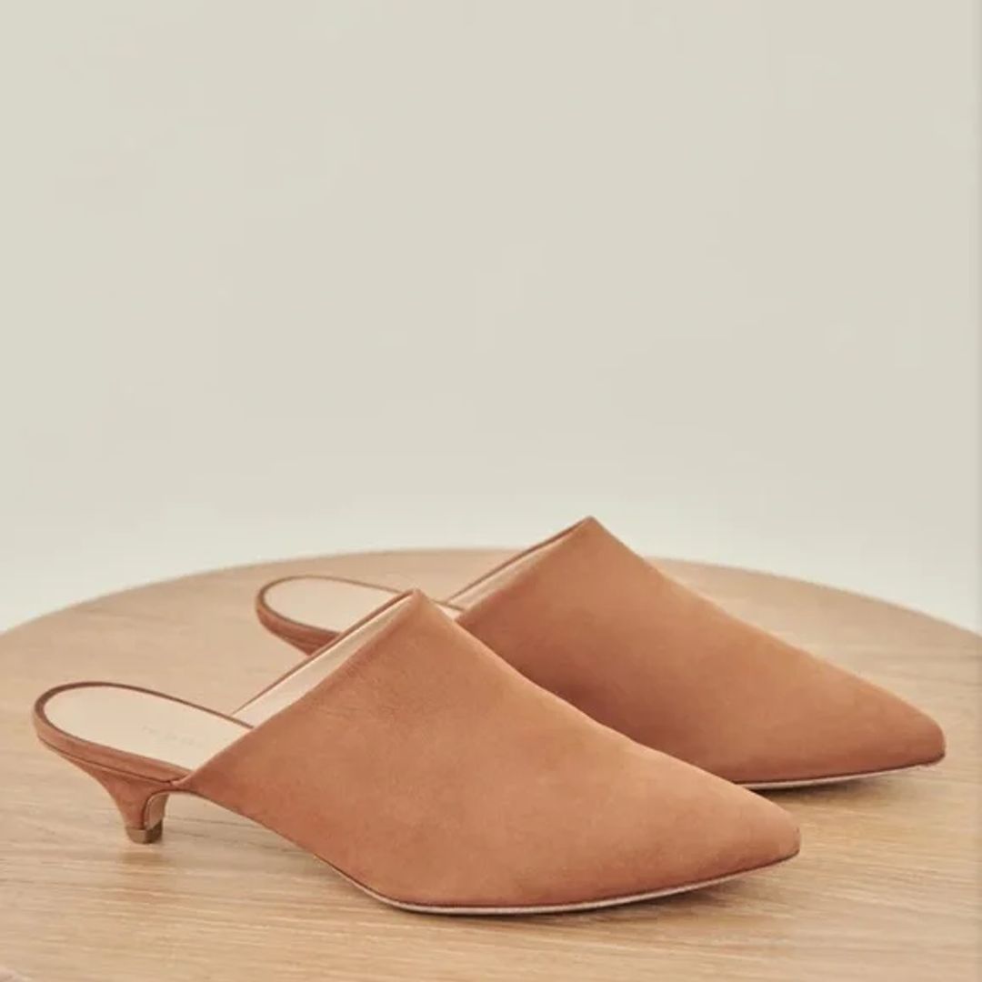 Oiled Leather Kitten Heeled Mules