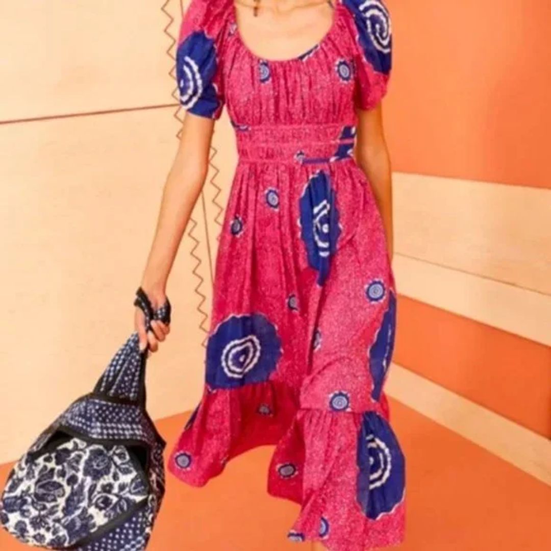 Isla Midi Puff Sleeve Dress in Pink #2