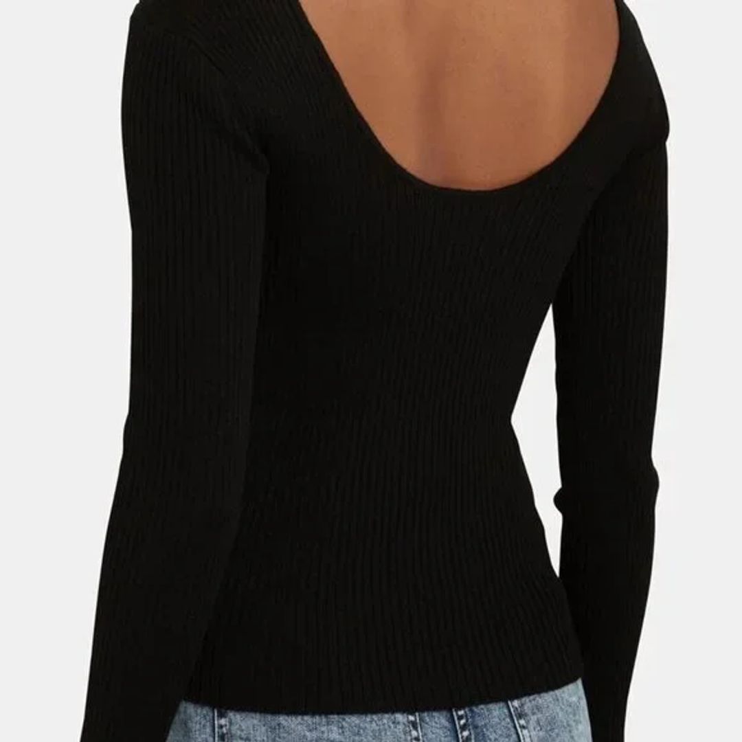 Leah Cut-Out Cable Knit Top in Black #3
