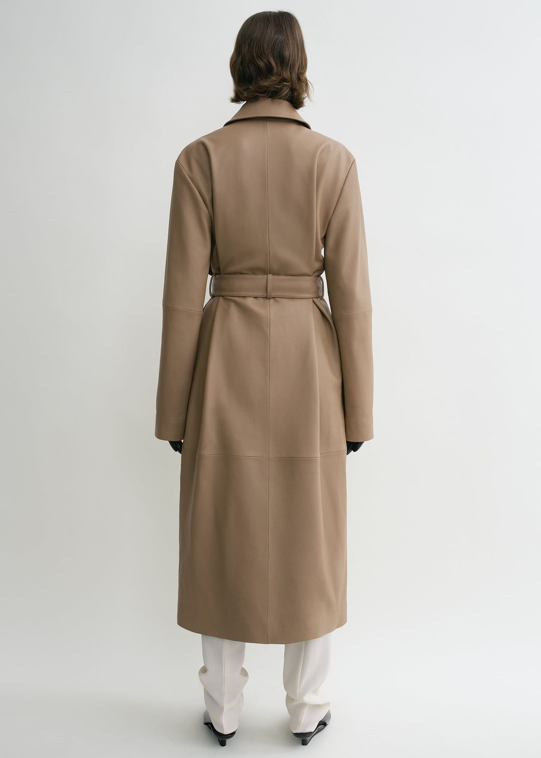 Belted leather coat truffle #3