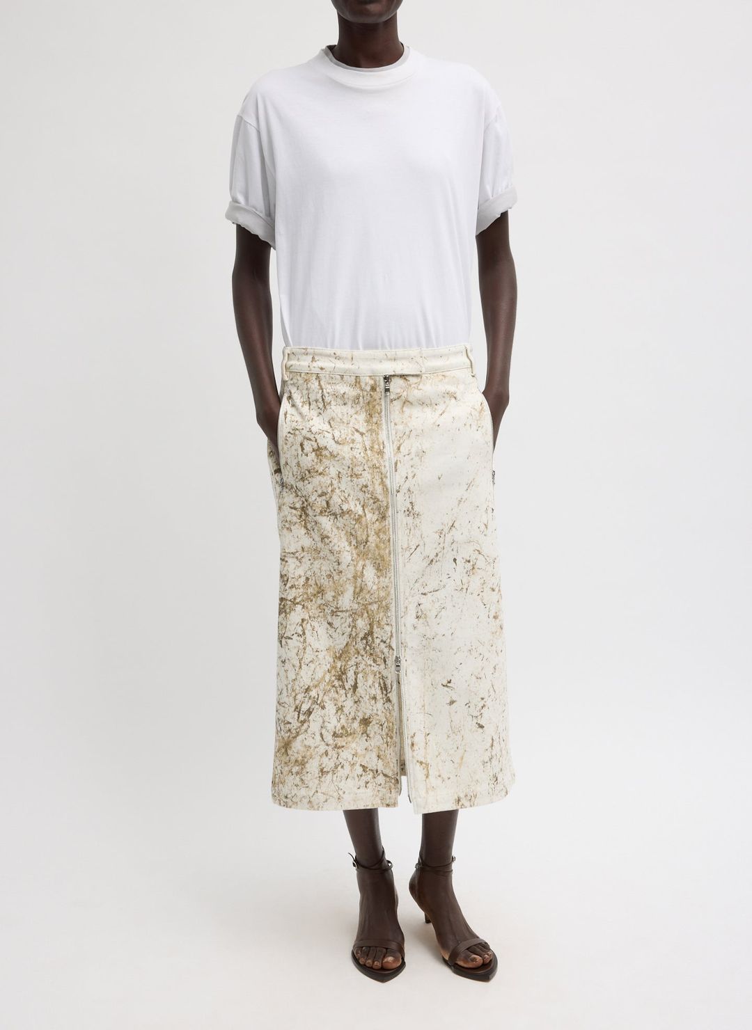 Calcimin Denim Midi Trouser Zip Skirt