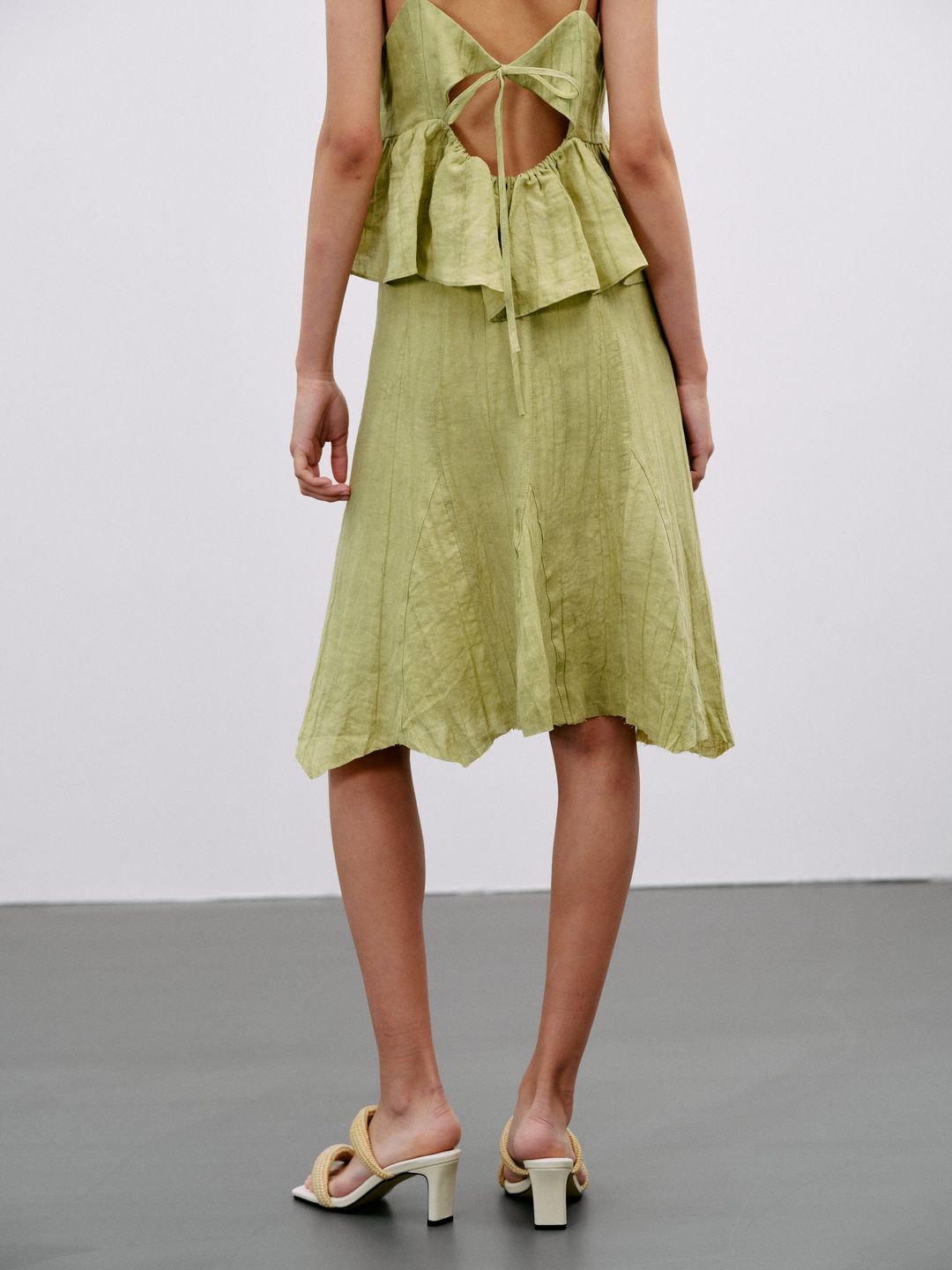 Dye Effect Linen Skirt, Light Green #4