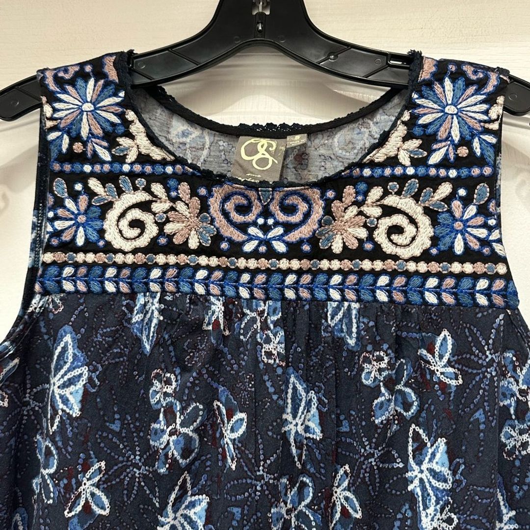 Anthropologie Blue Embroidered Floral Top #9