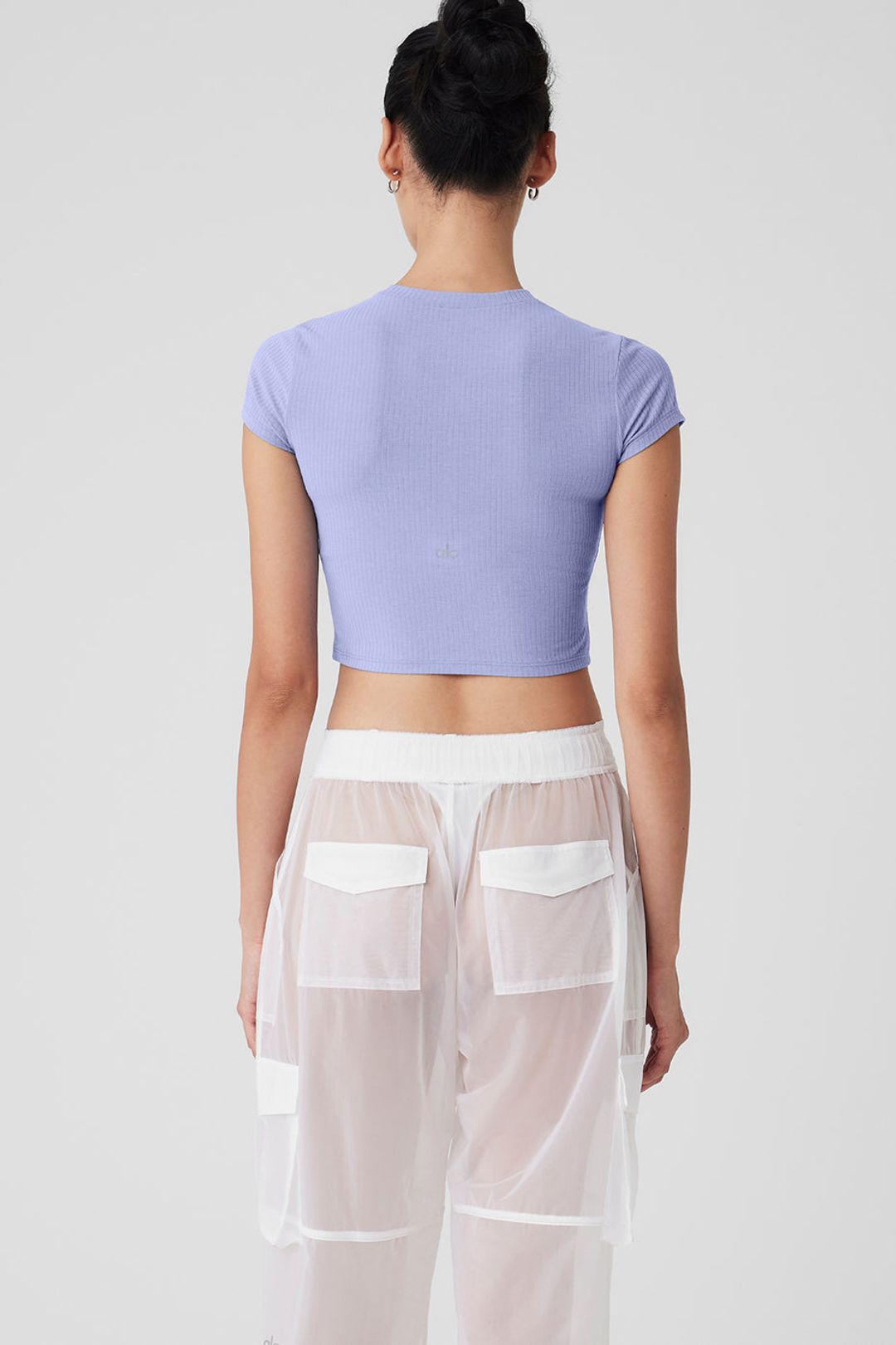 Ribbed Sea Coast Cropped Short Sleeve Tee - Lilac Blue #3