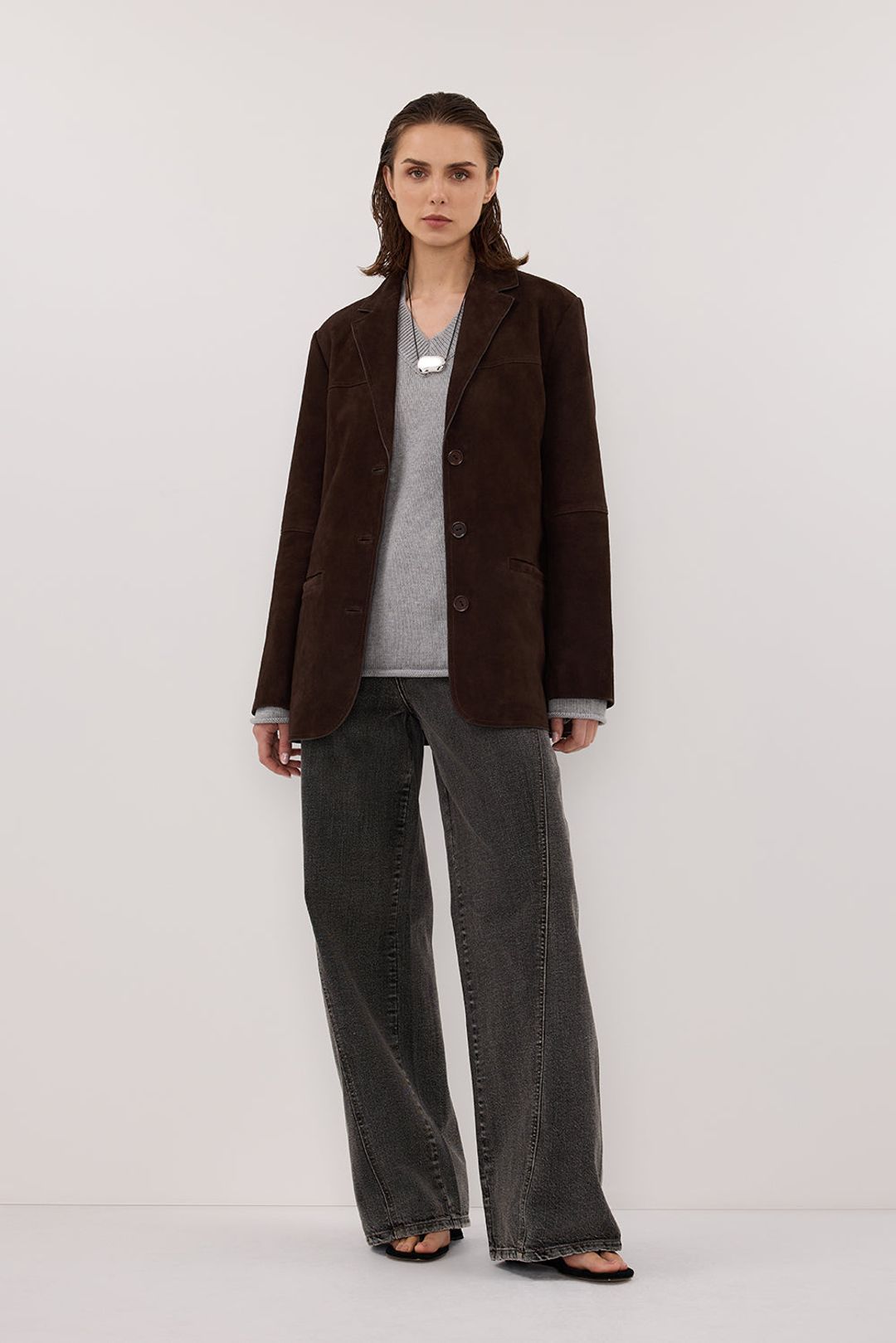 HENDRIX BITTER CHOC OVERSIZED SUEDE LEATHER JACKET