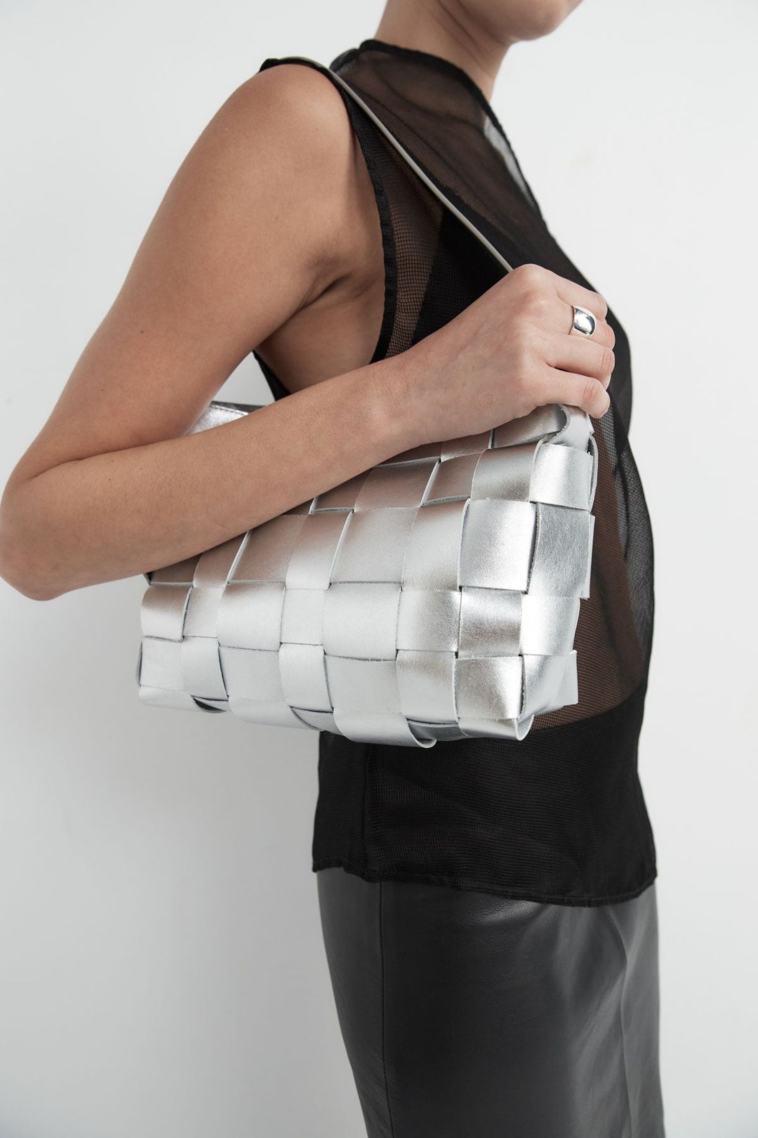 Woven Mini Tote - Silver