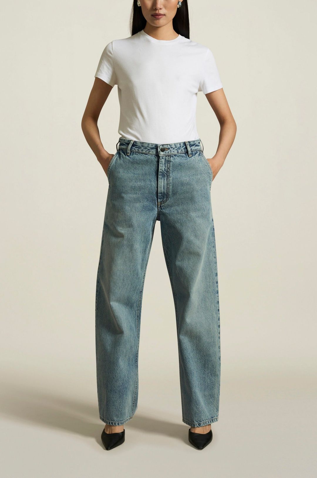 Column Leg Jean in Vinyl Wash