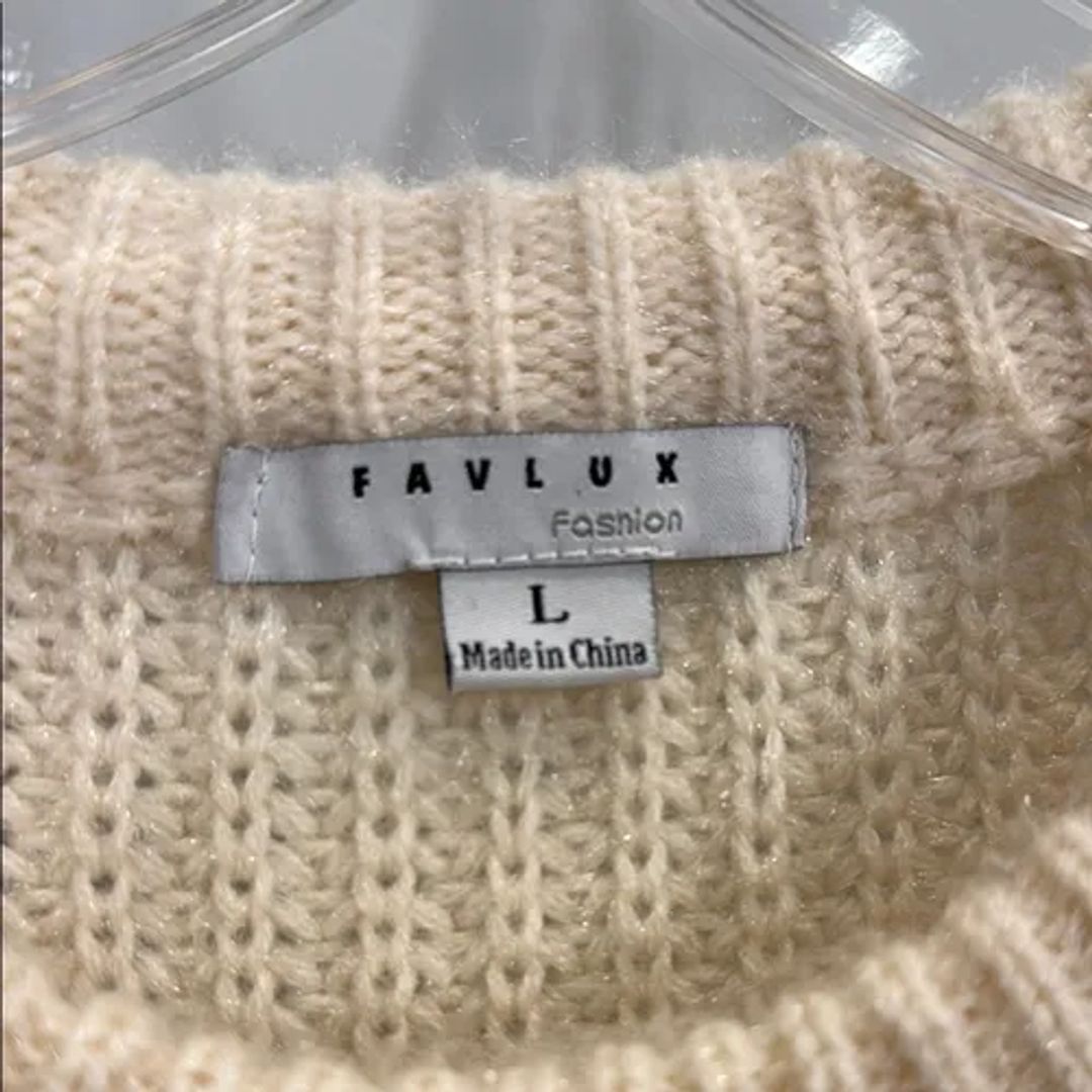FAVLUX Cream Chunky Knit Crew Neck Sweater #6