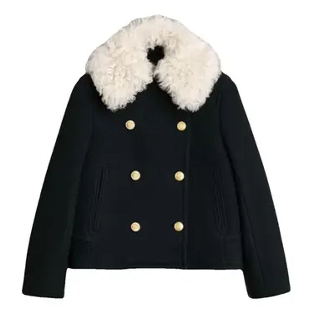 Alfie Double-breasted Peacoat With Detachable Collar In Navy