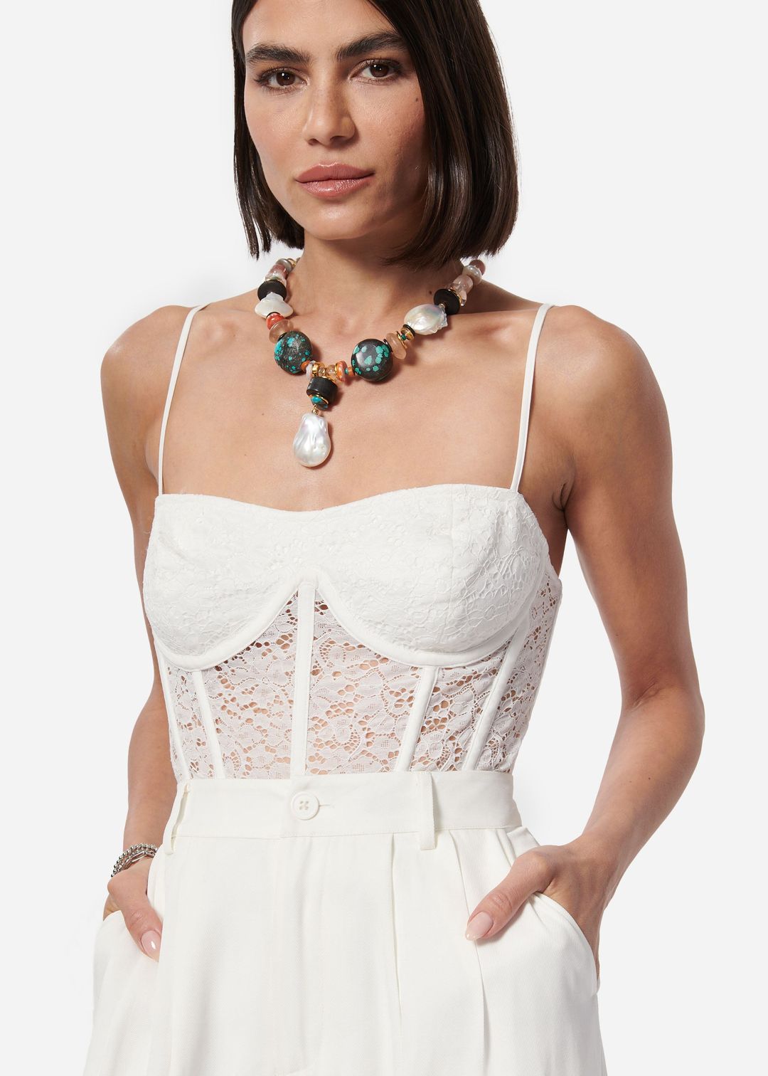 Jora Matte Lace Bodysuit White #3
