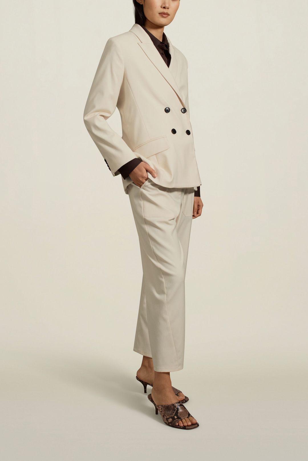 Boxy Tuxedo Blazer in Ivory Tropical Wool
