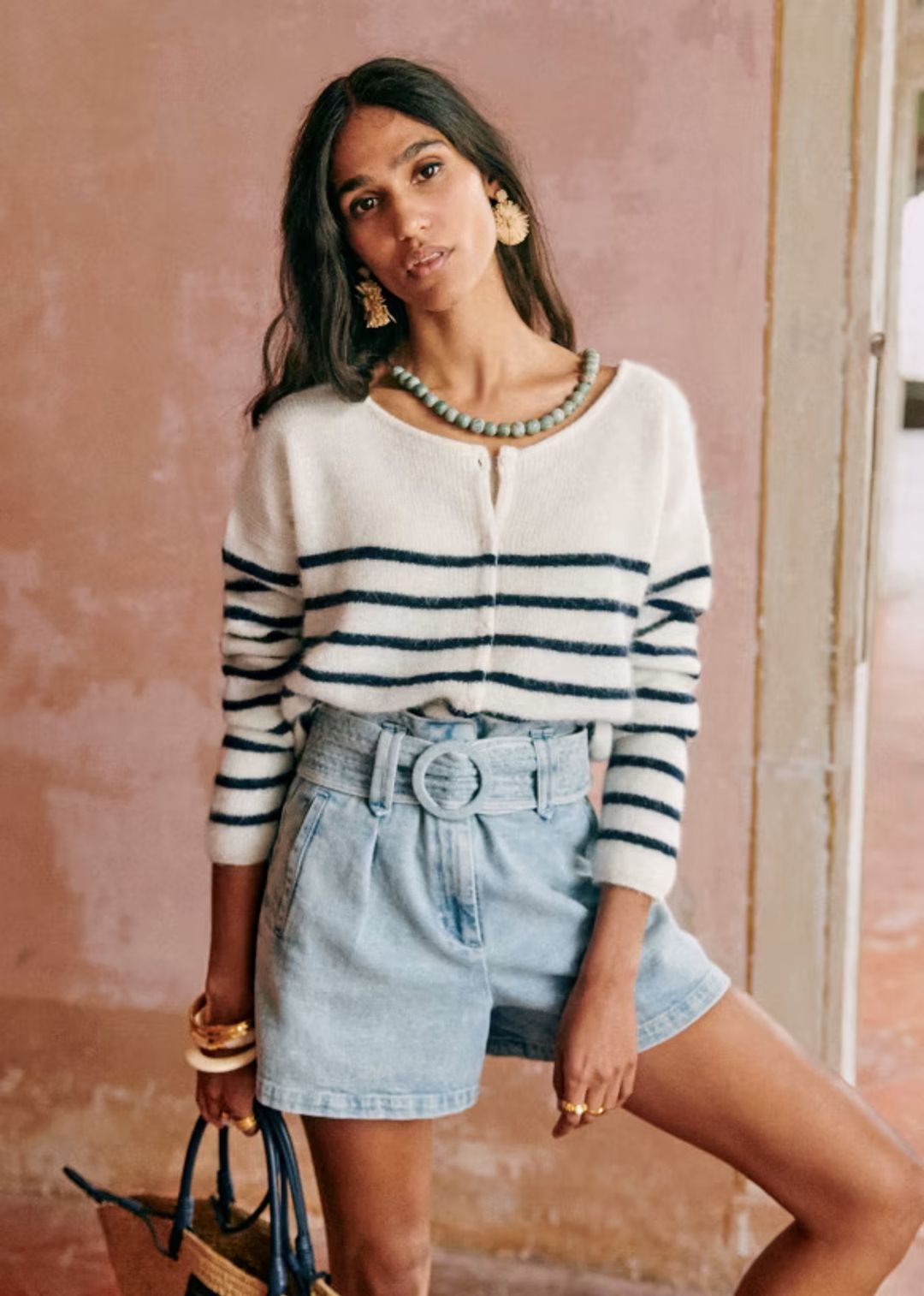 Gaspard Cardigan in Ecru / Navy Stripe