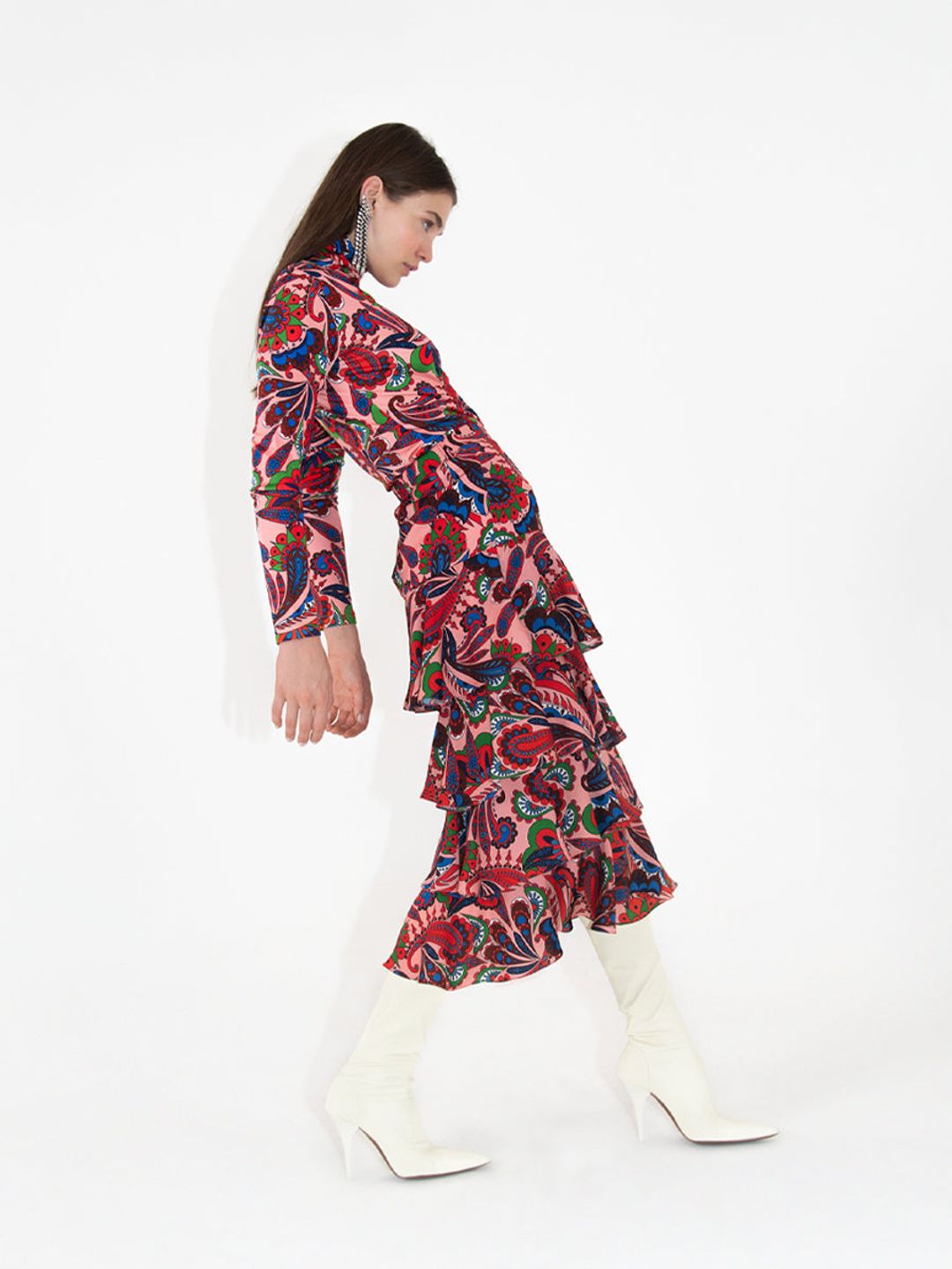 Livi Tiered Viscose Skirt - Paisley Pink