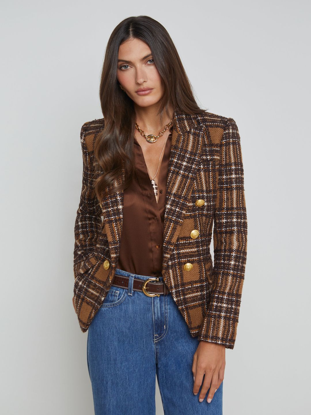 Kenzie Double-Breasted Tweed Blazer