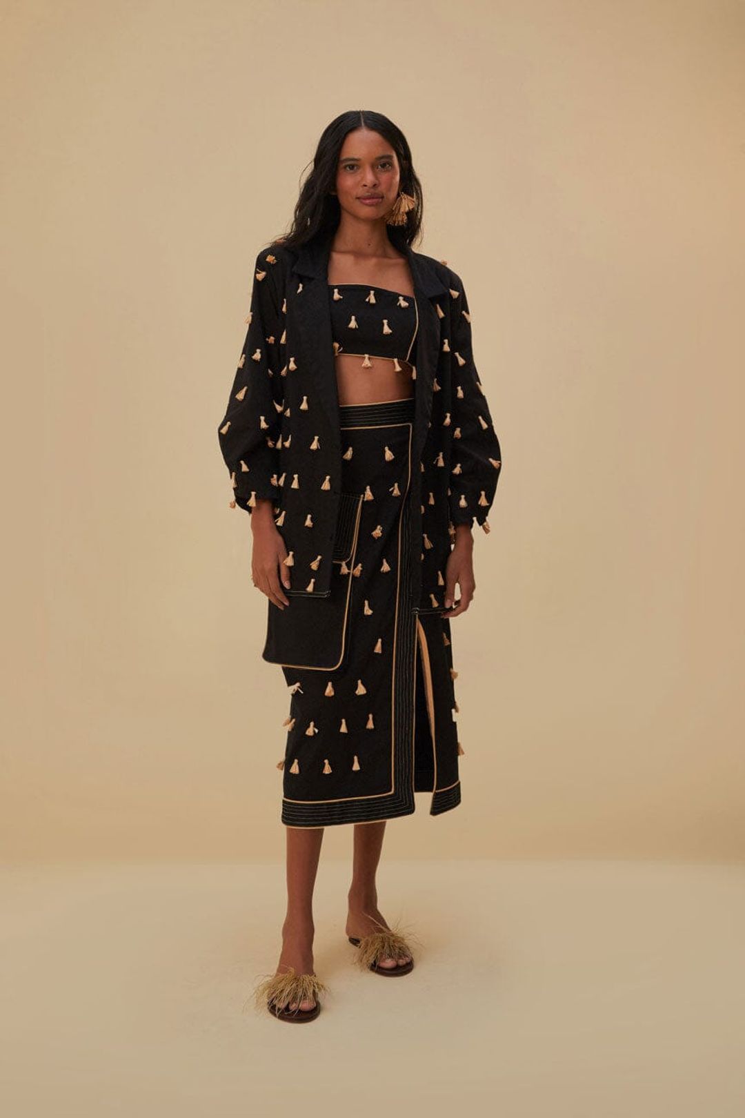 Black Raffia Fringe Top