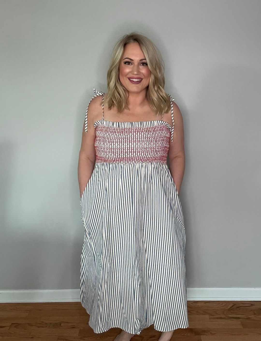 Tie Strap Striped Midi Dress