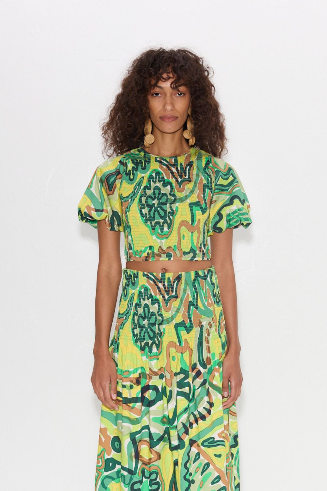 Vida Poplin Top in Abstract Green Floral Print #3