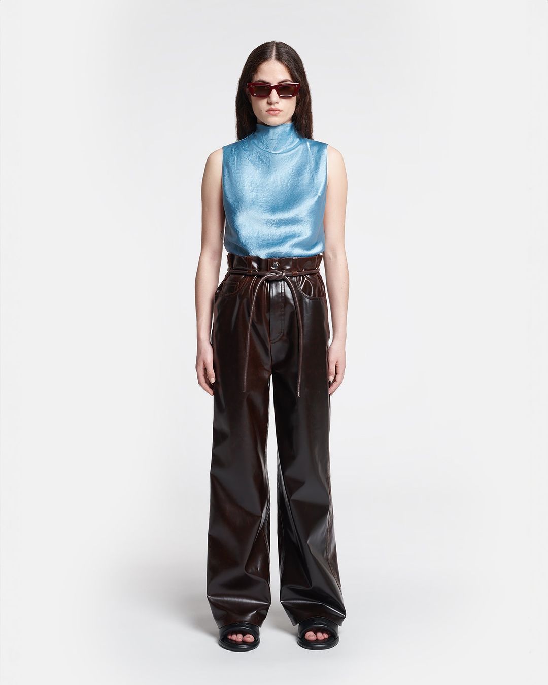 Colson - Crinkled-Satin Turtleneck Top - Aqua #3