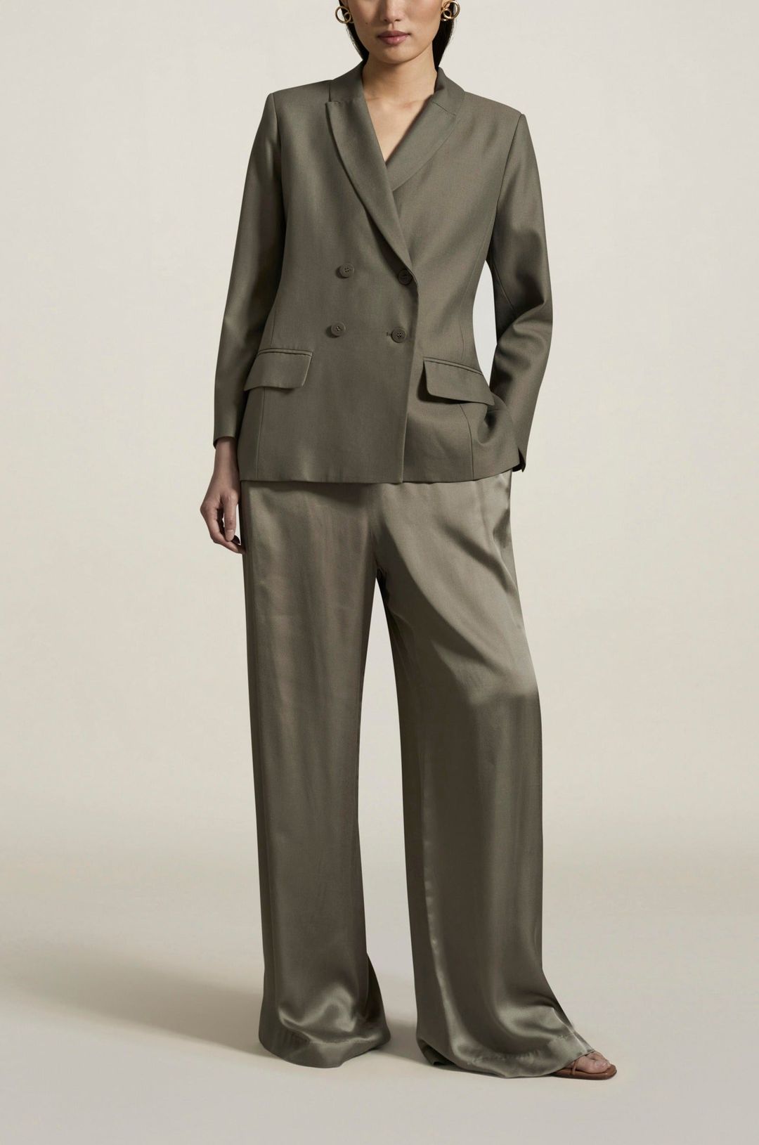 Boxy Tuxedo Blazer in Sage