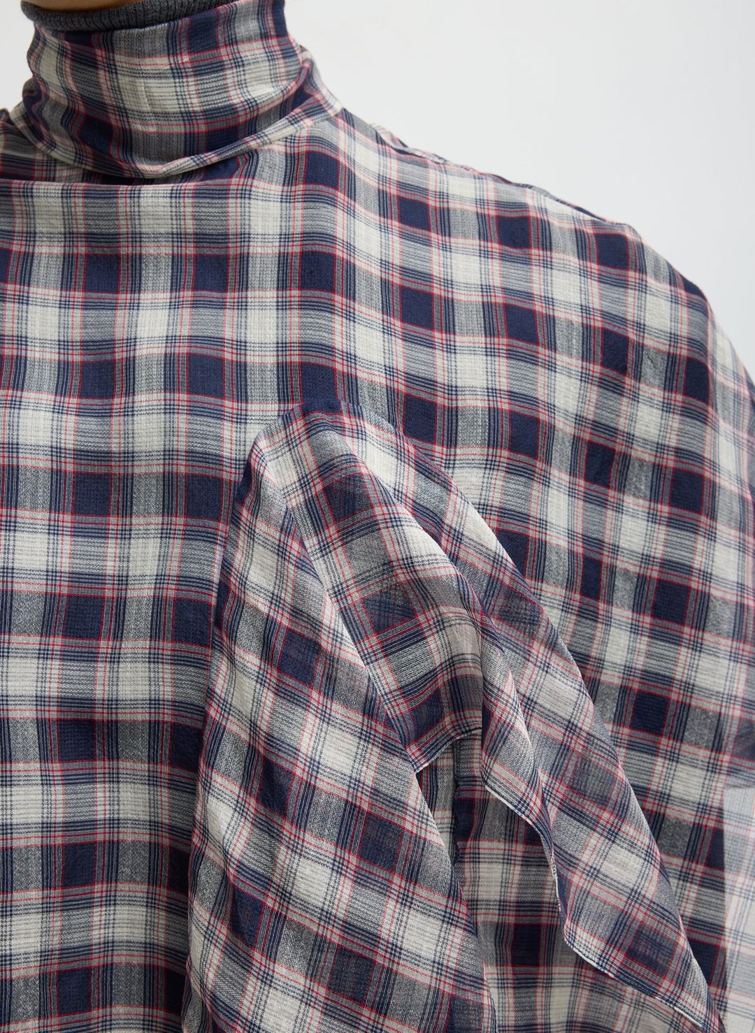 Silk Cotton Plaid Cape Tie Top #8
