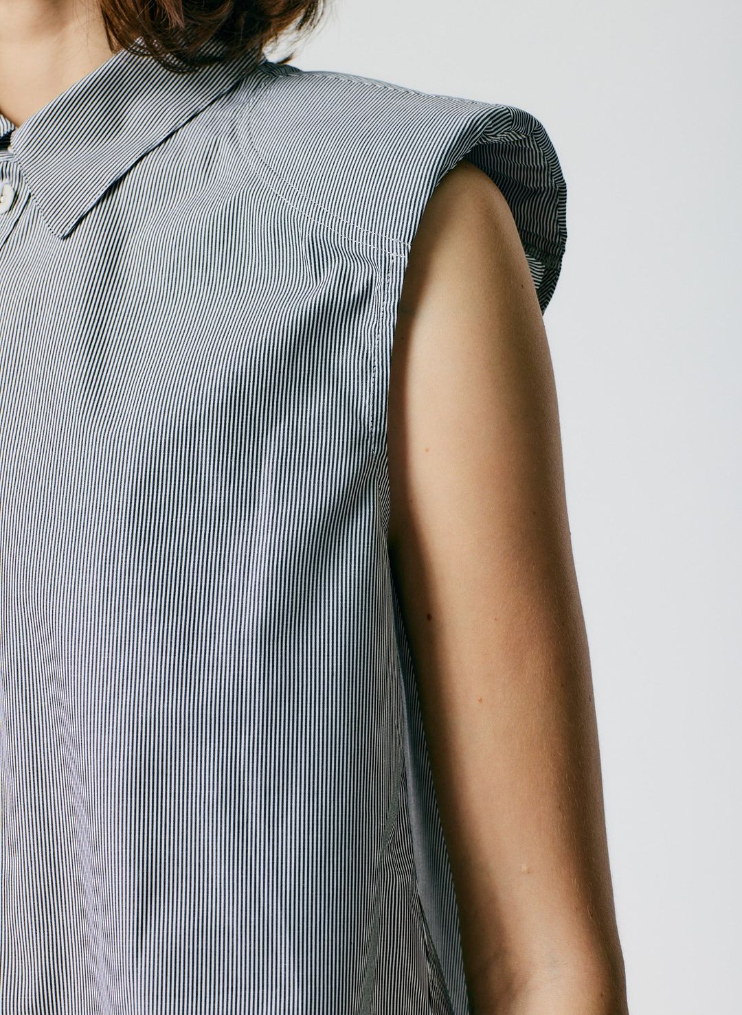 Micro Stripe Sleeveless Shoulderpad Shirt #5
