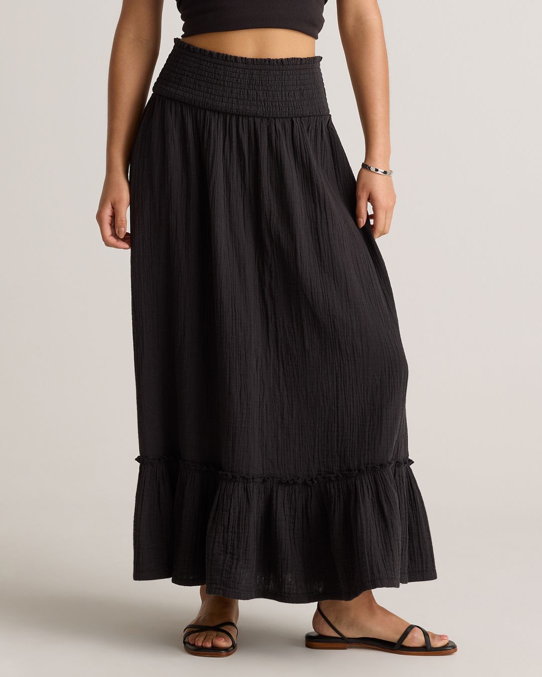 Organic Cotton Gauze Smocked Maxi Skirt
