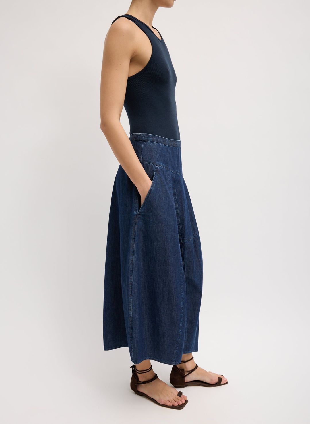 Light Weight Indigo Denim Asymmetrical Balloon Skirt #2