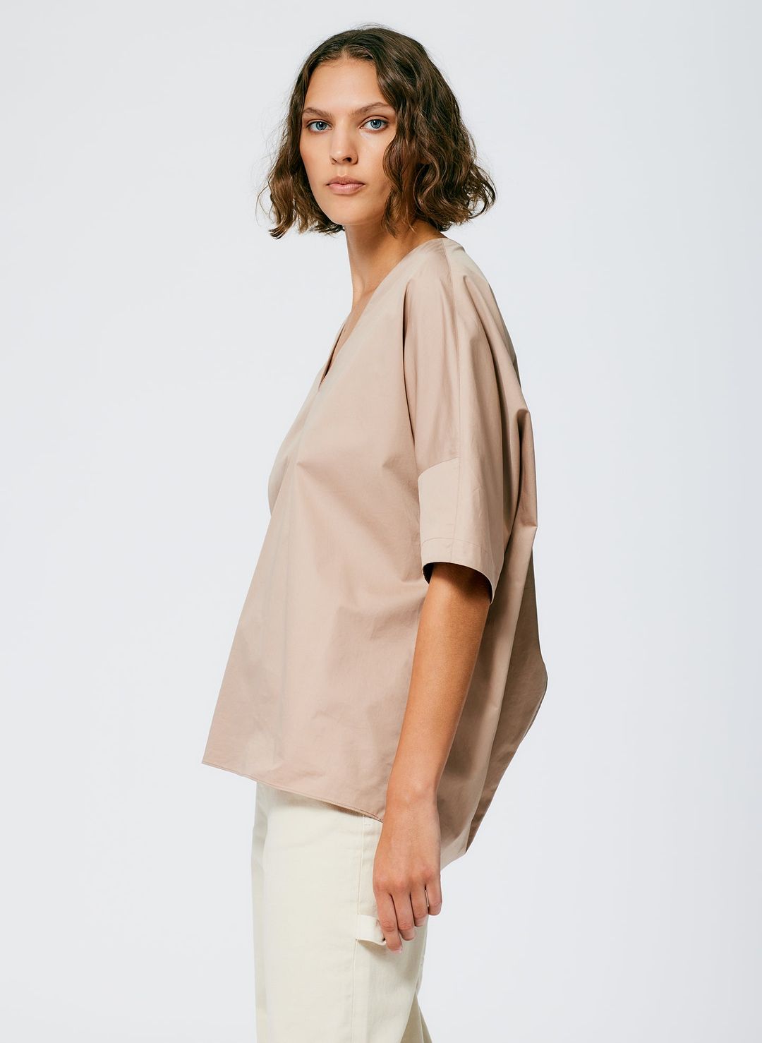 Eco Poplin V-Neck Cocoon Top #5