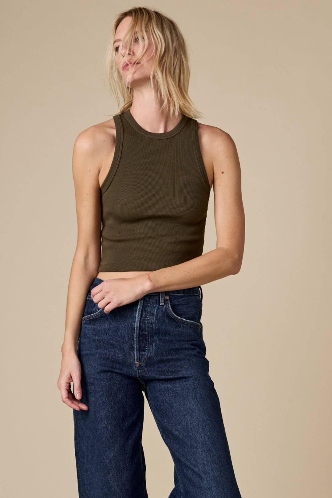 The Cropped Not So Basic Tank in Olive #3