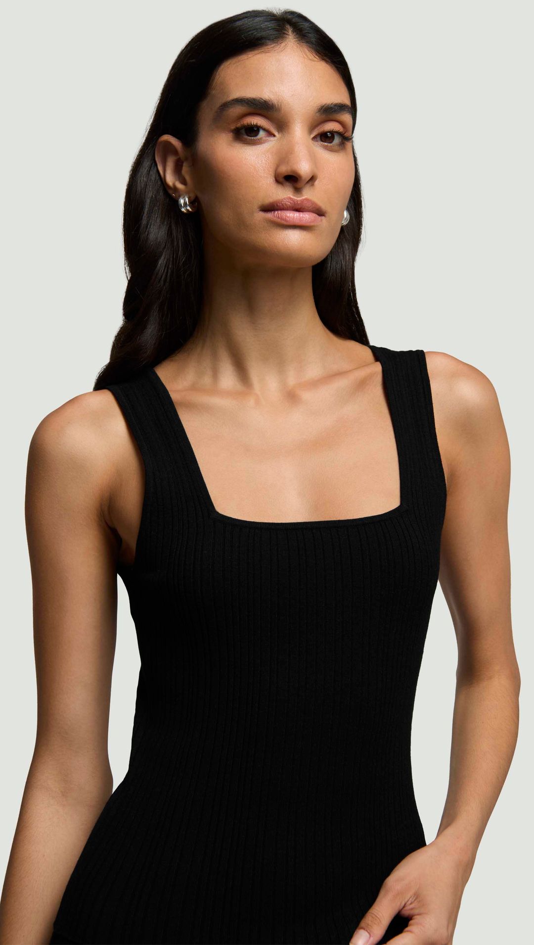 Square-Neck Ribbed Top in Variegated Rib Stretch | Black