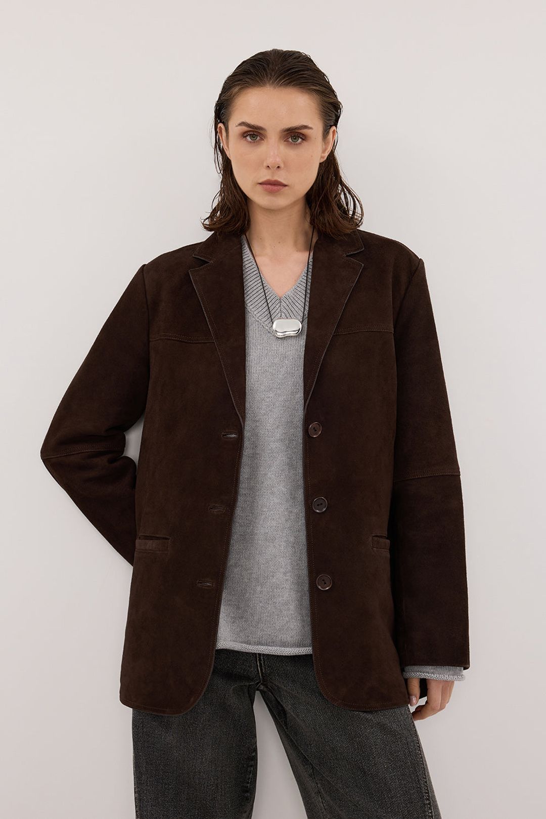HENDRIX BITTER CHOC OVERSIZED SUEDE LEATHER JACKET #3