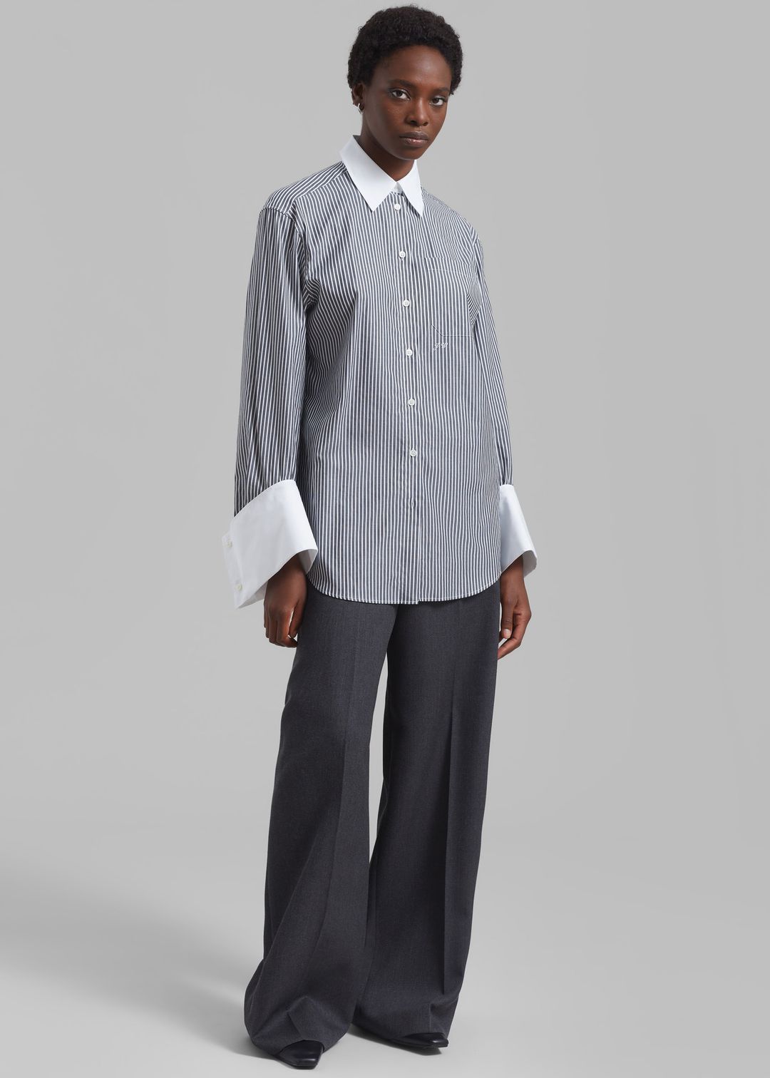 JW Anderson Oversized Cuff Shirt - Charcoal/White #7