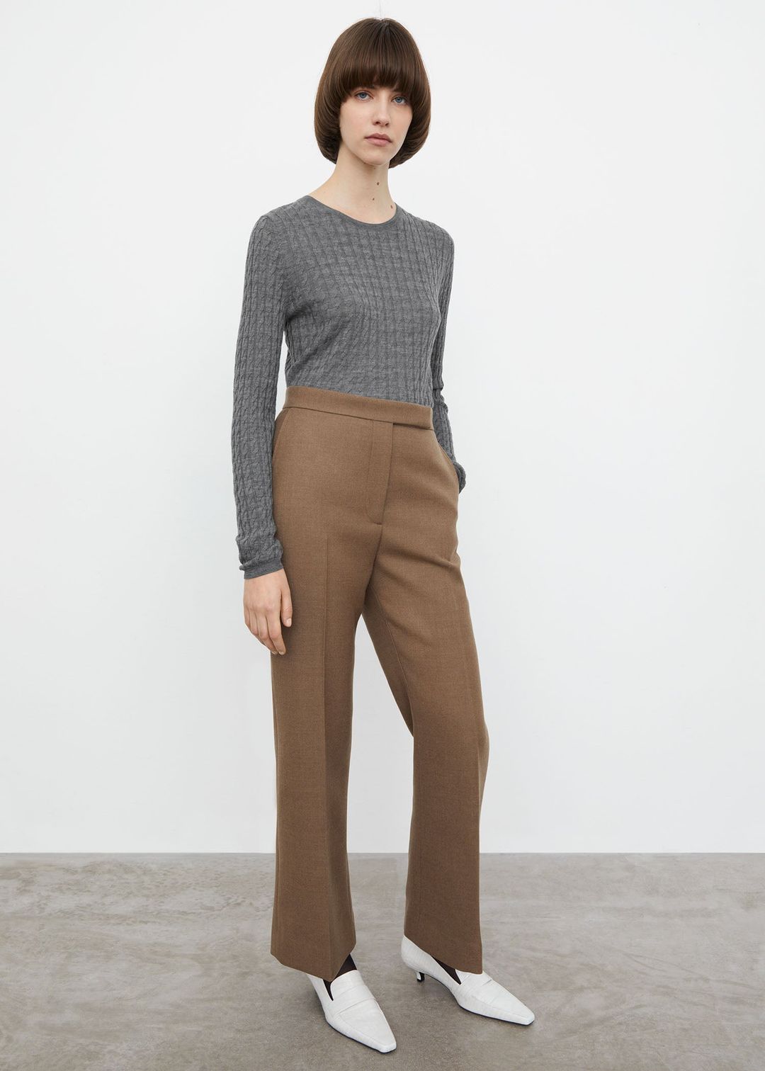Cropped kick wool trousers hazel