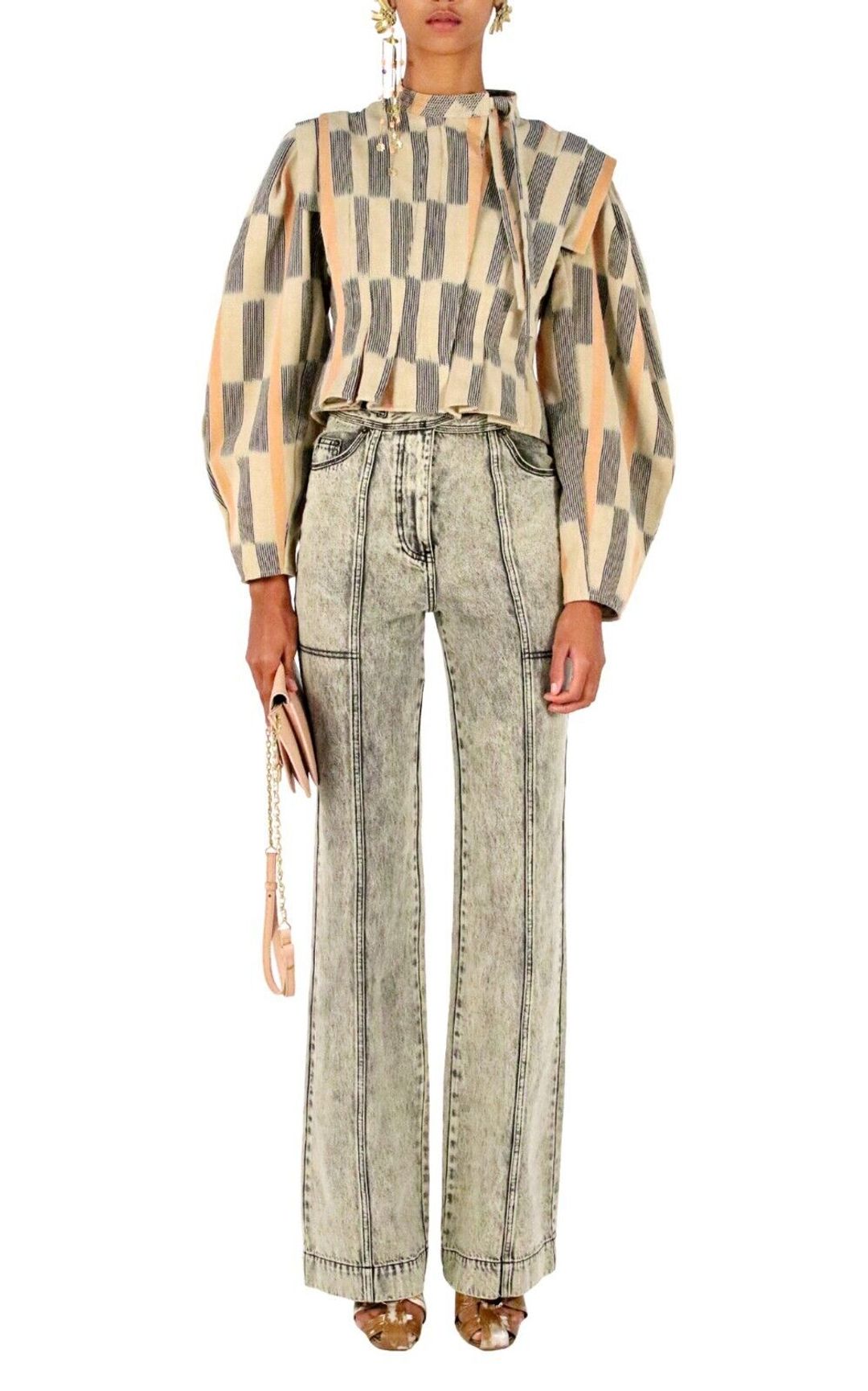 Womens Hiroki Gatheres Striped Cotton Zipper Blazer Jacket S 4