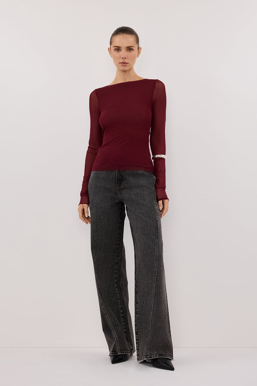 NYRA WINE LONG SLEEVE MESH TOP #9
